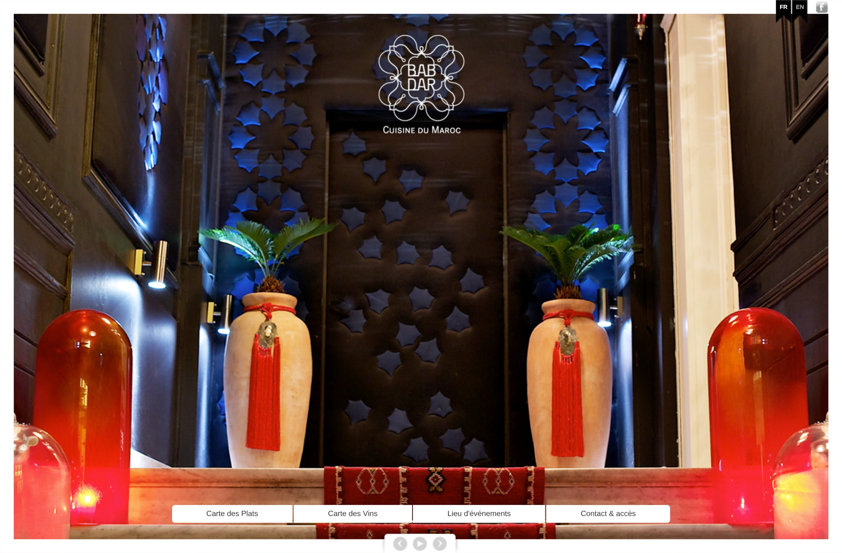 Page d'accueil du site web du restaurant Babdar